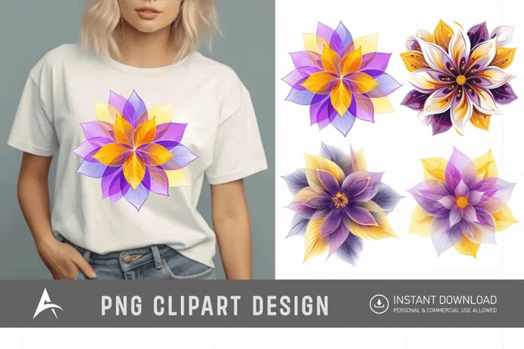 Watercolor Abstract Flower Purple and Yellow Clipart