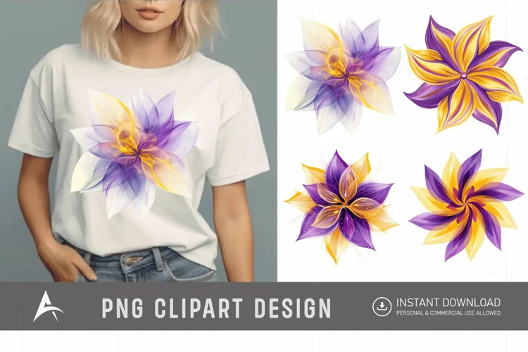 Watercolor Abstract Flower Purple and Yellow Clipart