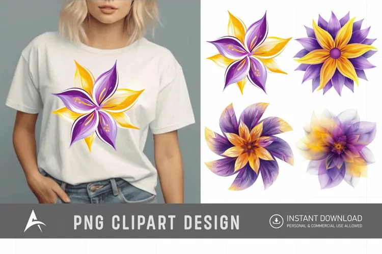 Watercolor Abstract Flower Purple and Yellow Clipart