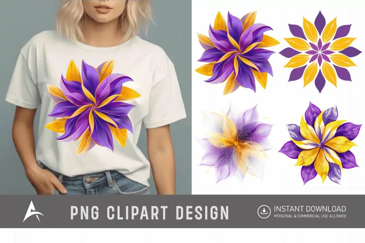 Watercolor Abstract Flower Purple and Yellow Clipart