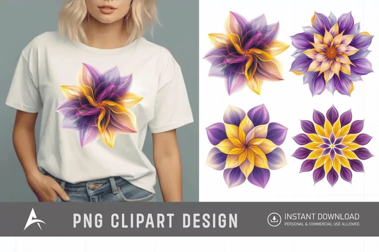 Watercolor Abstract Flower Purple and Yellow Clipart