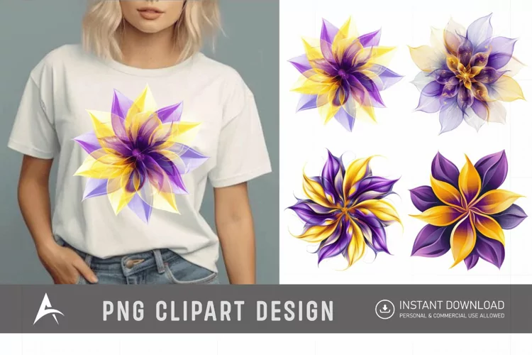 Watercolor Abstract Flower Purple and Yellow Clipart