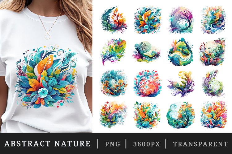 16 watercolor abstract nature the organic beauty of swirling patterns and vibrant colors in nature's tapestry sublimation print designs clipart bundle