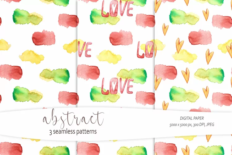 Watercolor abstract shapes seamless patterns - 3 JPEG file