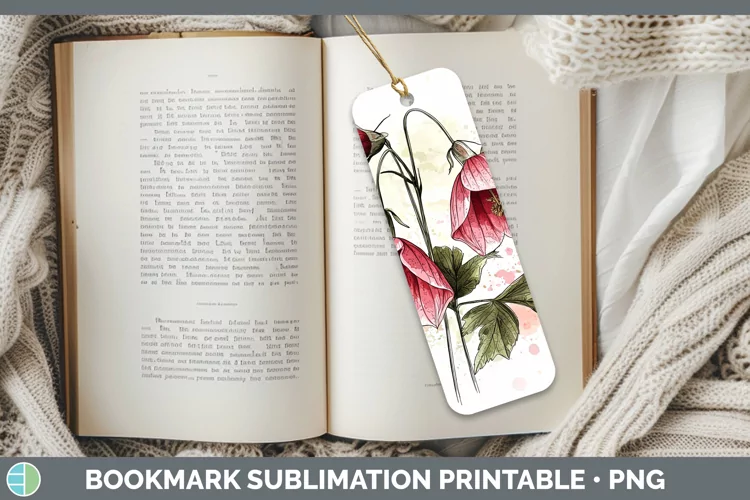 Watercolor Abutilon Bookmark Sublimation Printable Designs