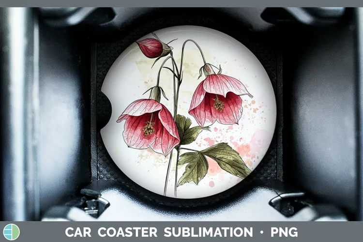 Watercolor Abutilon Car Coaster Sublimation Designs