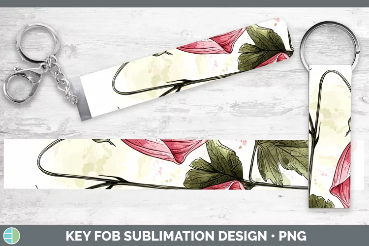 Watercolor Abutilon Key Fob Sublimation Wristlet Designs