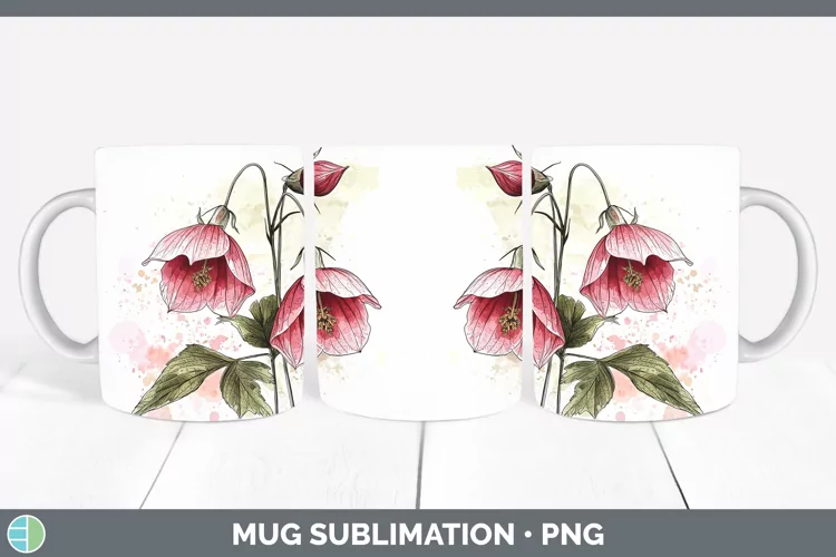 Watercolor Abutilon Mug Wrap Sublimation Coffee Cup Designs
