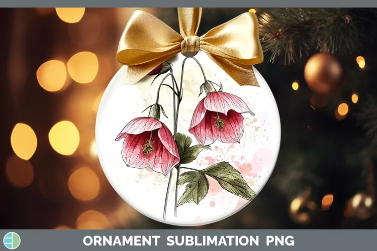 Watercolor Abutilon Ornament Sublimation Bauble Designs