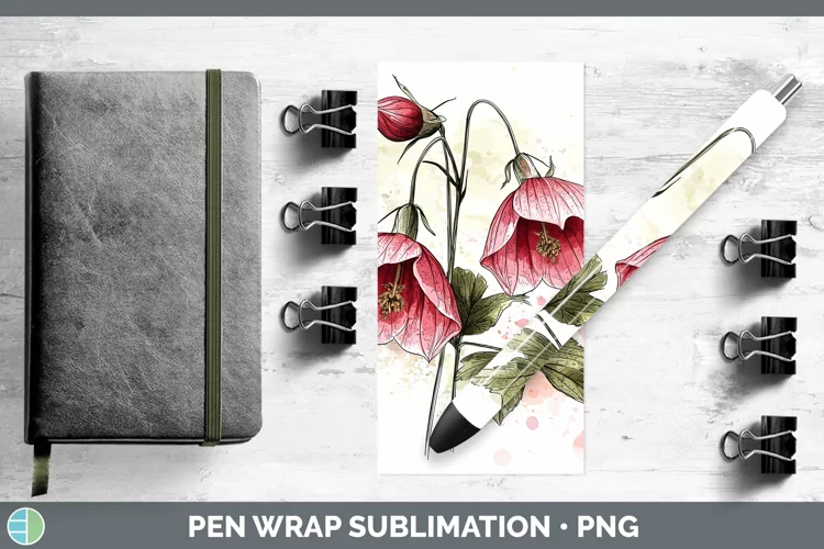 Watercolor Abutilon Pen Wrap Sublimation Pen Designs