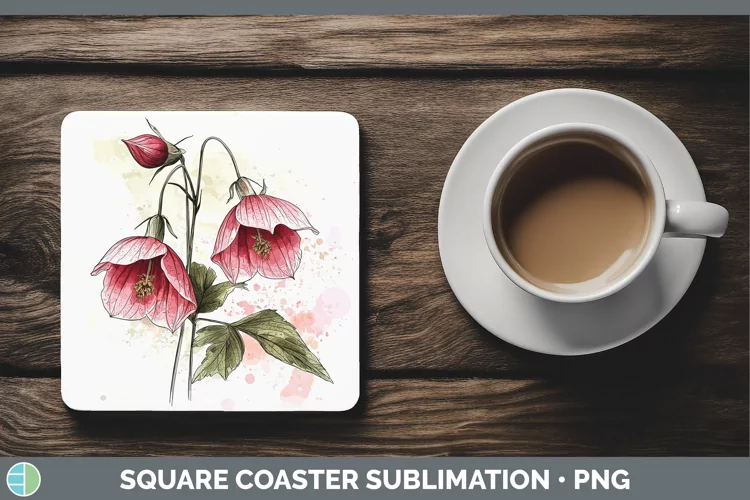 Watercolor Abutilon Square Coaster Sublimation Coaster Desig
