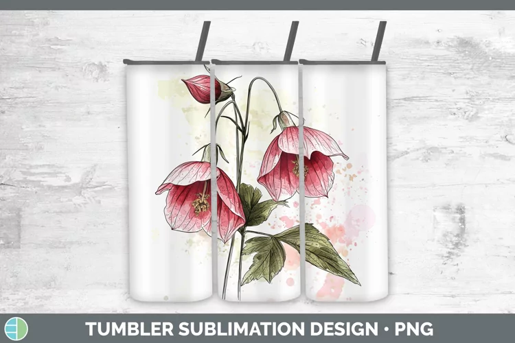 Watercolor Abutilon Tumbler Sublimation 20 oz Skinny Tumbler