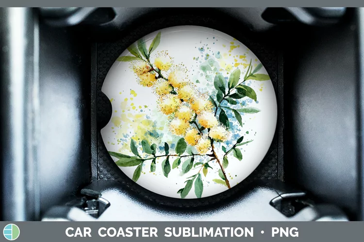 Watercolor Acacia Car Coaster Sublimation Designs