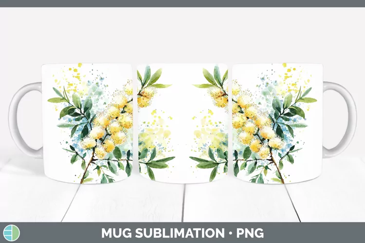 Watercolor Acacia Mug Wrap Sublimation Coffee Cup Designs