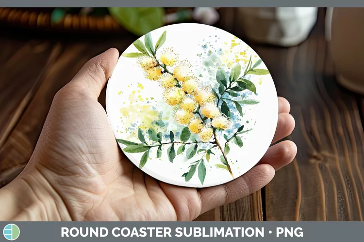 Watercolor Acacia Round Coaster Sublimation Coaster Designs