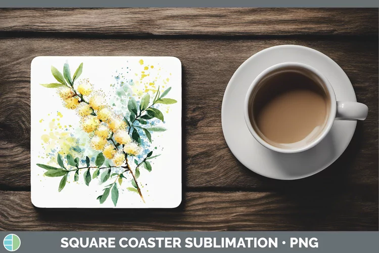 Watercolor Acacia Square Coaster Sublimation Coaster Designs