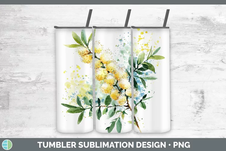 Watercolor Acacia Tumbler Sublimation 20 oz Skinny Tumbler D