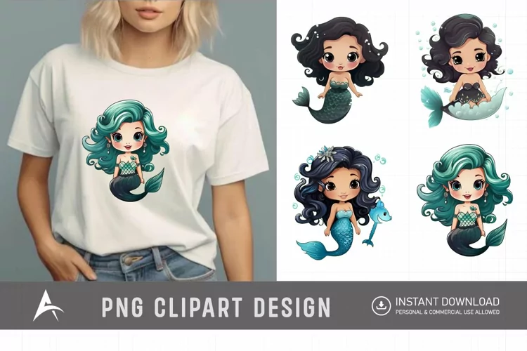 Watercolor Adorable Baby Mermaid Clipart