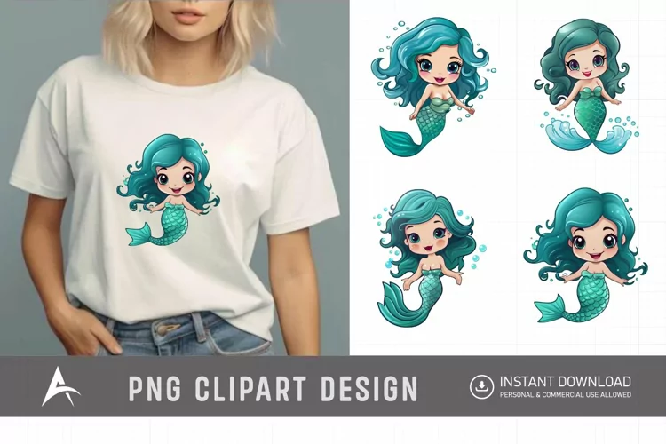 Watercolor Adorable Baby Mermaid Clipart