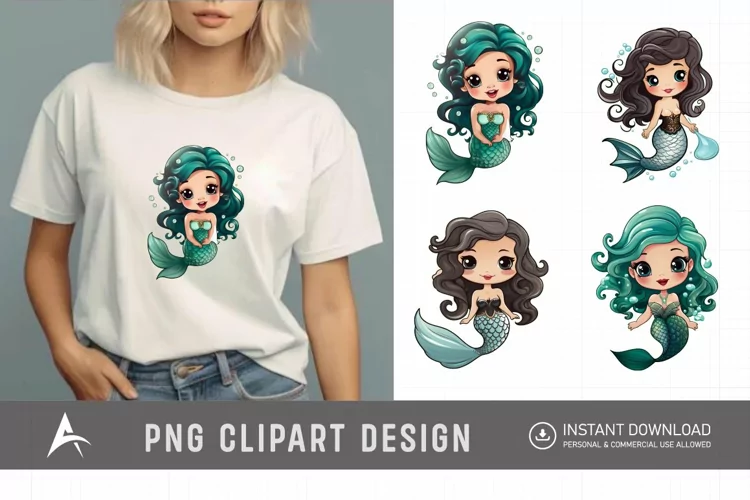 Watercolor Adorable Baby Mermaid Clipart