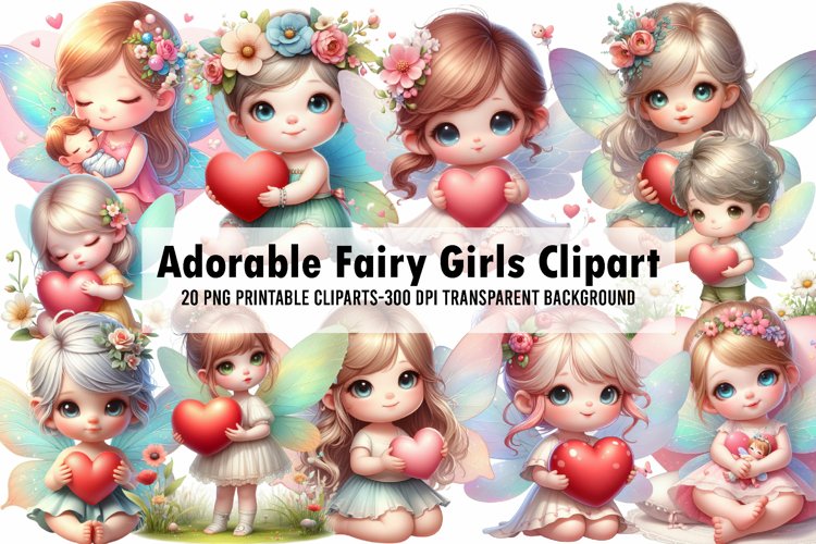 Watercolor Adorable Fairy Girls Clipart example image 1