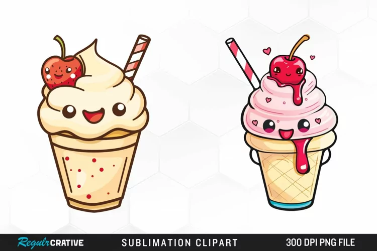 Watercolor Adorable Ice Cream Clipart