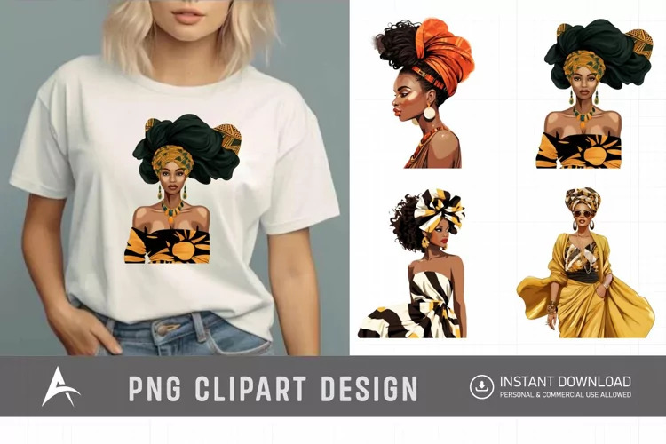 Watercolor African Fashion Girls Clipart