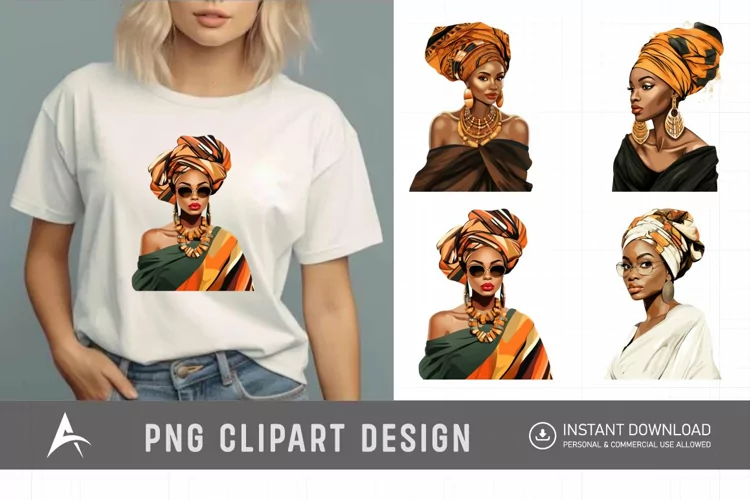 Watercolor African Fashion Girls Clipart