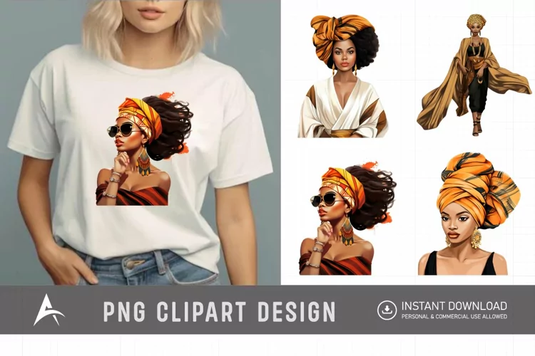 Watercolor African Fashion Girls Clipart
