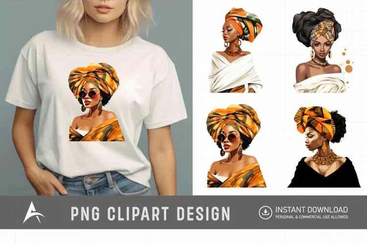 Watercolor African Fashion Girls Clipart
