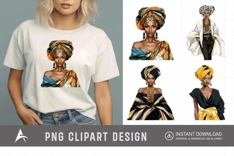 Watercolor African Fashion Girls Clipart