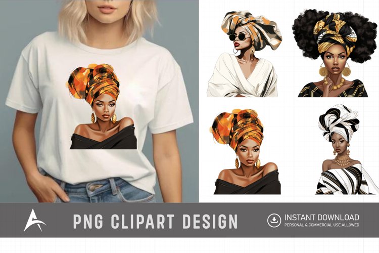 Watercolor African Fashion Girls Clipart