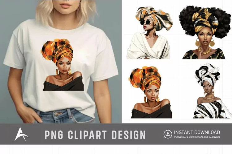 Watercolor African Fashion Girls Clipart