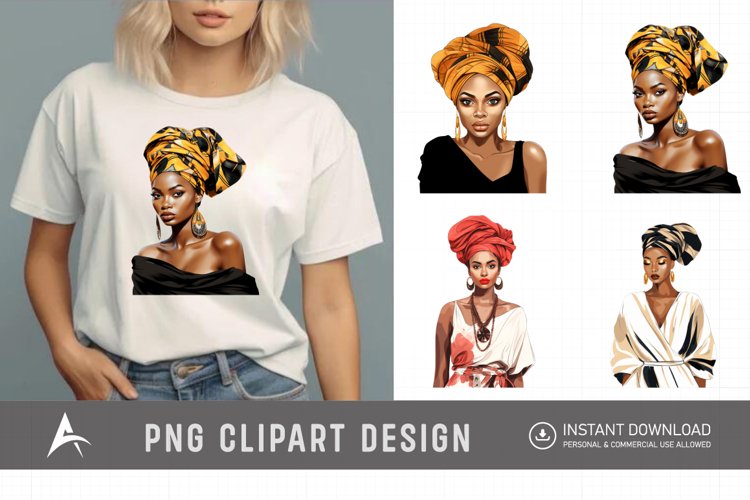 Watercolor African Fashion Girls Clipart