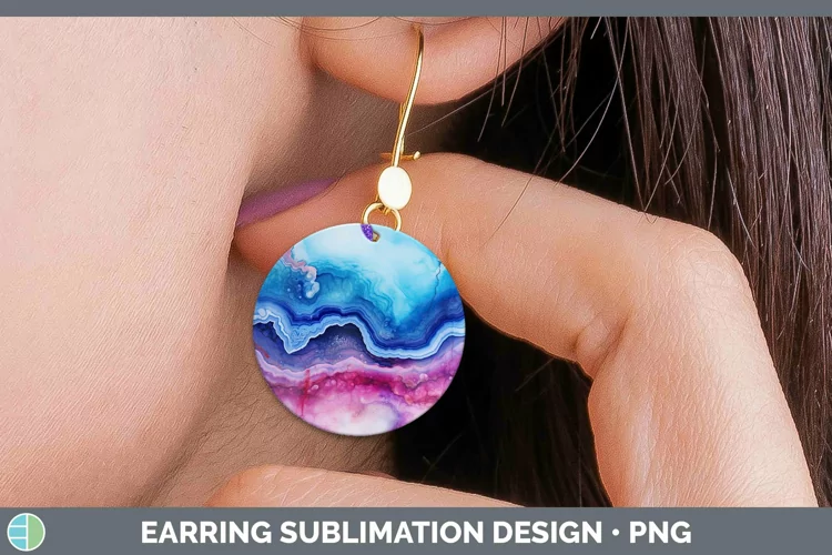 Watercolor Agate Round Earrings Sublimation Earrings Designs