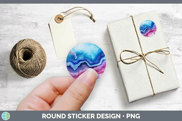 Watercolor Agate Stickers | Round Labels Designs