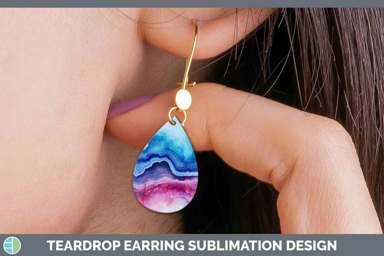 Watercolor Agate Teardrop Earrings Sublimation Earrings Desi
