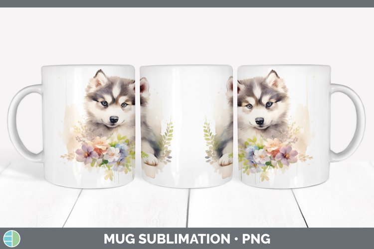 Watercolor Alaskan Malamute Dog Mug Wrap | Sublimation Coffe