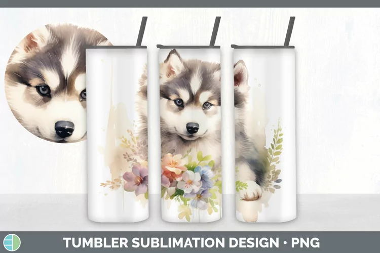 Watercolor Alaskan Malamute Dog Tumbler | Sublimation 20 oz