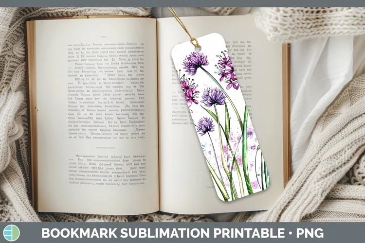 Watercolor Allium Bookmark Sublimation Printable Designs