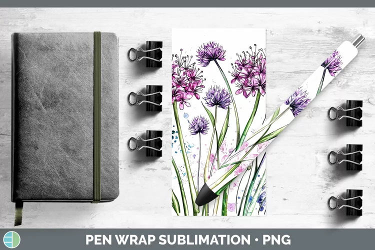 Watercolor Allium Pen Wrap Sublimation Pen Designs