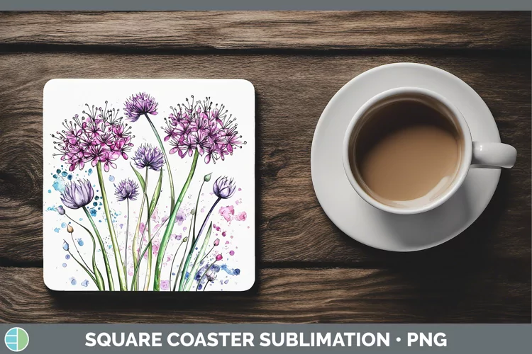 Watercolor Allium Square Coaster Sublimation Coaster Designs