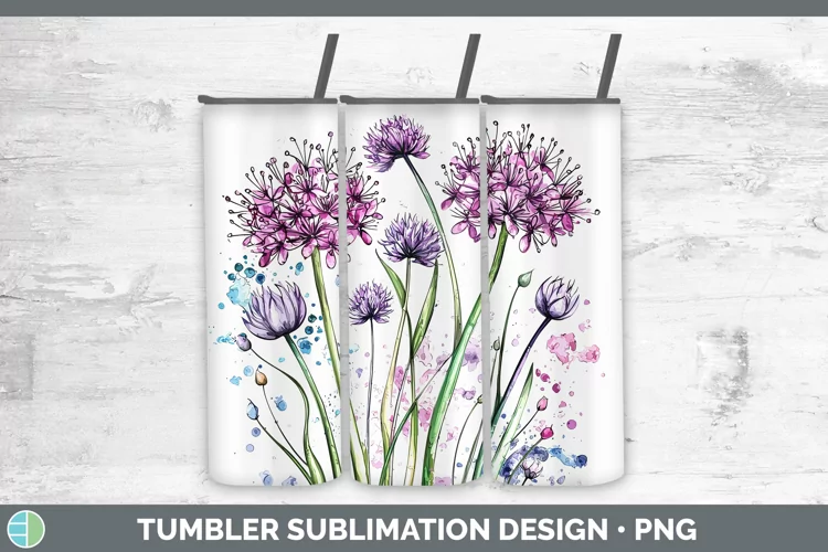 Watercolor Allium Tumbler Sublimation 20 oz Skinny Tumbler D