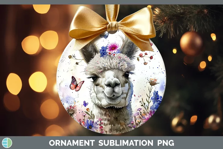 Watercolor Alpaca Ornament Sublimation Bauble Designs