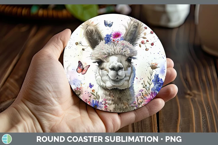 Watercolor Alpaca Round Coaster Sublimation Coaster Designs