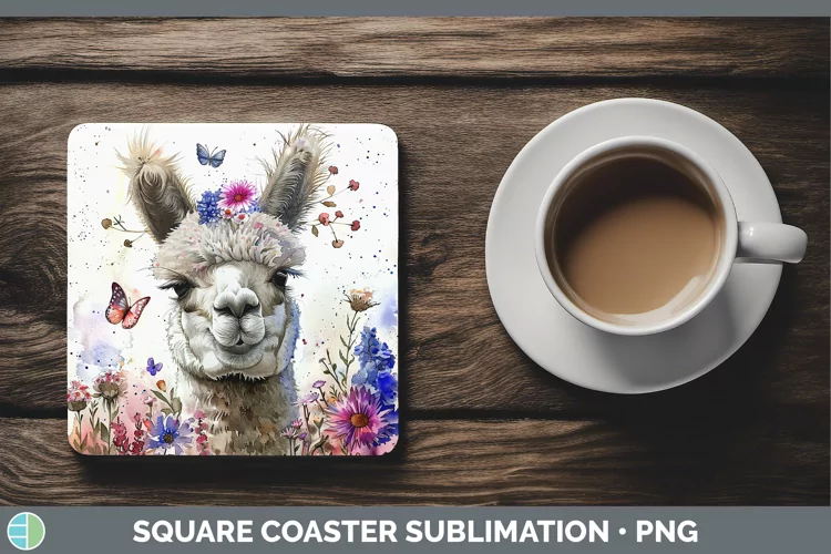 Watercolor Alpaca Square Coaster Sublimation Coaster Designs