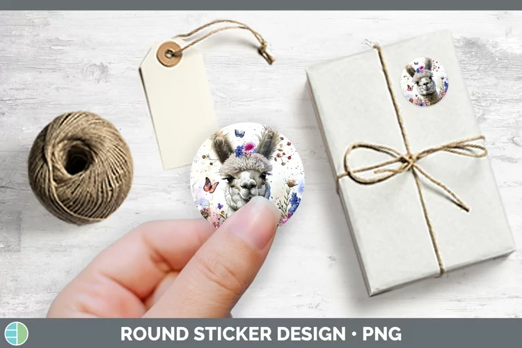 Watercolor Alpaca Stickers | Round Labels Designs