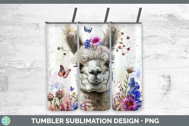 Watercolor Alpaca Tumbler Sublimation 20 oz Skinny Tumbler D