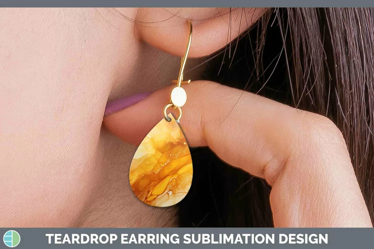 Watercolor Amber Teardrop Earrings Sublimation Earrings Desi