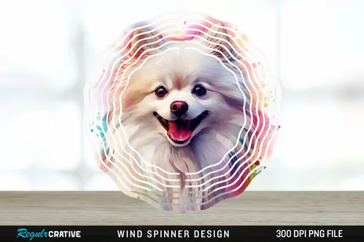 Watercolor American Eskimo Dog Wind Spinner Sublimation PNG